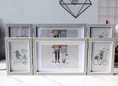 Argint cu balamale pliabile trei cadre afișate 4x6 inch vertical și 5x7 inch orizontal foto sau imagini pentru birou triplu deschidere familie de nuntă alb cenușiu alb
