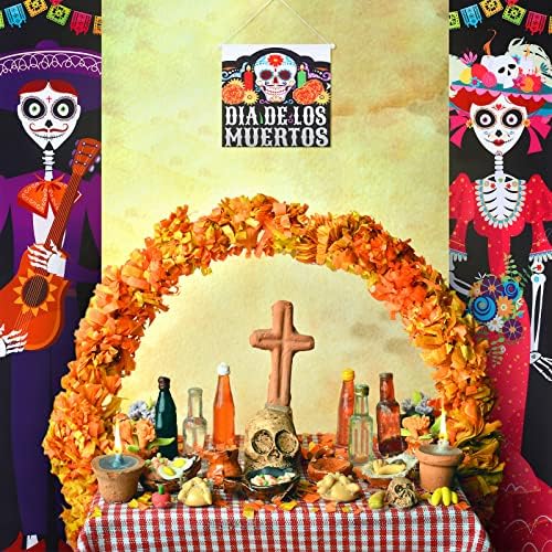 3 bucăți Ziua Deadului Decor Dia de los Muertos ușă Banner în aer liber Halloween Halloween Wall ușă Banner Porch Sign Decor