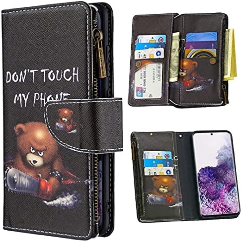 Blllue portofel caz compatibil cu Samsung A11, colorat desen PU piele Fermoar buzunar caz Kickstand 9 Card sloturi pentru Galaxy