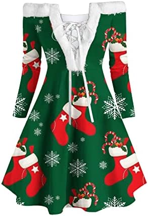 BADHUB Xmas_Dress femei Casual Crăciun imprimare maneca lunga Off umăr genunchi rochie pentru petrecere Mini rochie