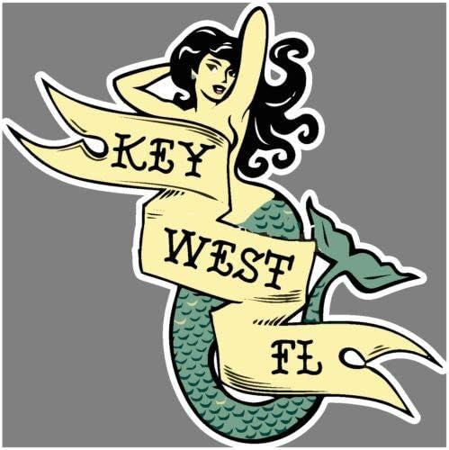 Key West Mermaid Tattoo Beach Spring Break Resort Tropical Florida Decal-autocolant Grafic-auto, perete, Laptop, celulă, autocolant
