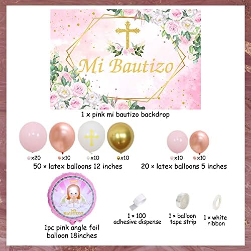 Mi Bautizo Party Decoration Pink Balloon Balloon Garland Kit pentru fete cu Mi Bautizo fundal Prima comuniune Confirmare Creștine