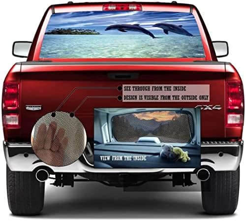 Delfini decalcomanii pentru ferestre din spate pentru mașini camioane SUV-uri Pickup Dimensiune universală 66 x20 Perforată de înaltă definiție Grafică de decorare a animalelor oceanice pentru fereastra din spate, geamuri de camion