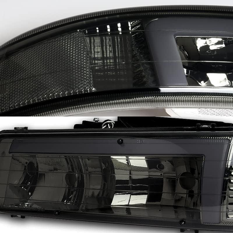 Driftx performanță, 4buc LED DRL crom faruri de locuințe + Bumper lumini compatibil cu 1999-2006 Chevrolet, lentile de fum w / clar reflectoare led Lămpi Bar Combo Set, șofer și partea pasagerului