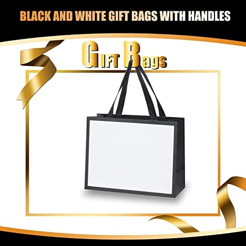 Pungi cadou alb-negru, Yaceyace 20buc 10.5x4. 25 & 34; X8 & 34; Whie și pungi cadou negru Bulks Pungi cadou alb cu mânere