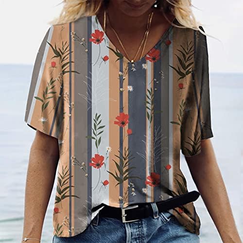 Cămăși din Hawaii Zefotim pentru femei 2023 Mânecă scurtă V gât floral plajă Boho Fashion Bluze casual
