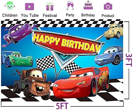 Masini de curse fundal pentru copii Birthday Party Supplies 5x3ft Cars Photo Background pentru Lightning McQueen Tema Party