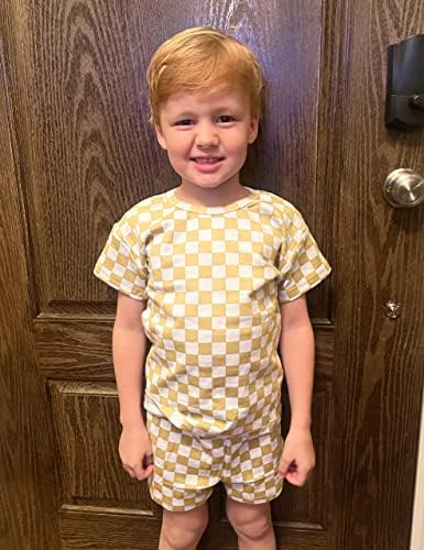 Frloony Toddler pentru băieți haine pentru copii Copii de vară Checkerboard Plaids Tricou cu mânecă scurtă + pantaloni scurți