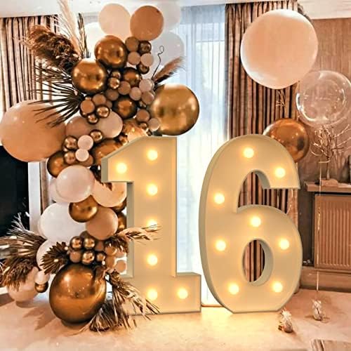 Tongjoy Marquee Light up Numbers 6, 3ft Marquee Number Balloon, Marquee Light Up Numbers pentru decorarea petrecerii, Decor de ziua de naștere, Decorațiuni de petrecere aniversară, Kit arc balon