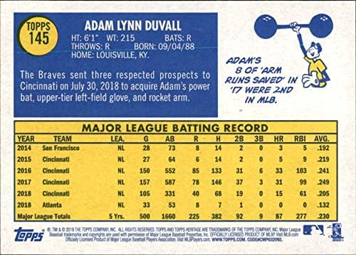 2019 Topps Heritage 145 Adam Duvall Atlanta Braves Card de baseball