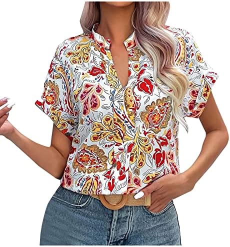 Femei de vară topuri tipărite floral imprimat v gât cămăși bluză casual cu mânecă scurtă pentru femei 2023 fshion tops