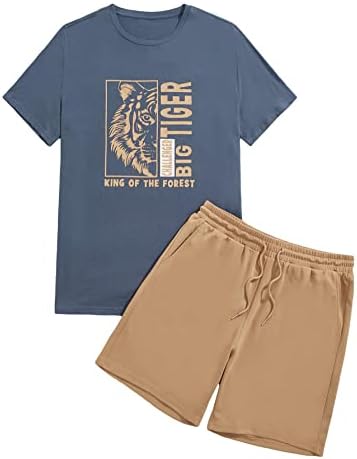 Gorglitter pentru bărbați 2 piese Tiger Graphic Tricou cu mânecă scurtă și set de pantaloni scurți cu talie de talie