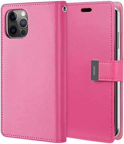 Goospery bogat iPhone 12 Pro Max portofel caz extra Card sloturi piele Flip Cover-Hot Pink