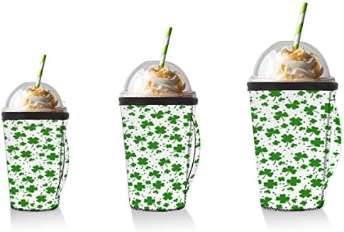 Clover Verde de Ziua Sf. Patrick frunze de cafea reutilizabilă cu mâner cu mâner de ceașcă de neopren pentru sodă, latte, ceai,
