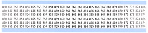Brady WM-850-874-pânză de vinil Repoziționabilă PK, negru pe alb, card de marcare cu fir cu numere Consecutive