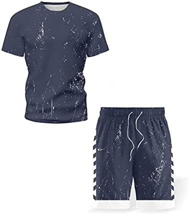 XJJZS Tricou pentru bărbați noi costum, vară, respirabil de timp liber, set de tipărit, tipărit pentru bărbați Costum sportiv