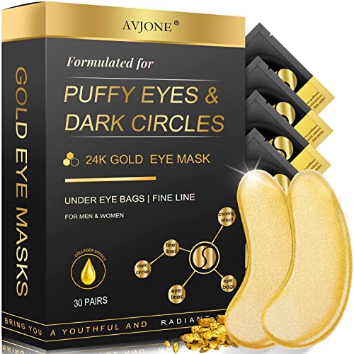 AVJONE 24k Gold Eye Mask - 30 de perechi-tratamente pentru ochi umflați și cearcăne-ameliorează presiunea și reduc ridurile,