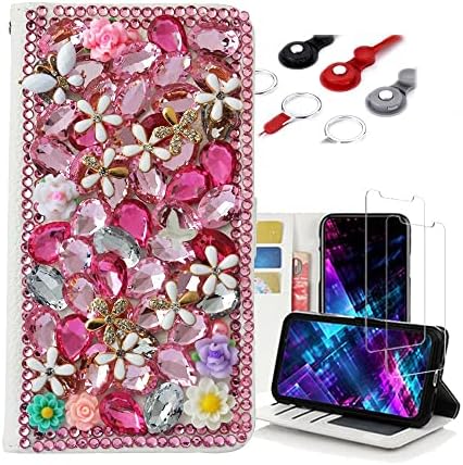Fairy Art Crystal Wallet telefon caz compatibil cu Samsung Galaxy A01 Core-flori-roz-3D Manual sclipici sclipici Bling piele