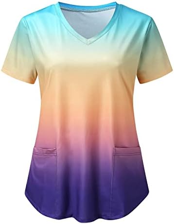 Femei cu maneci scurte Vneck Grafic birou Scrub uniformă Bluza Tshirt toamna vara bluza pentru femei cu buzunare 1G
