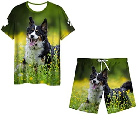 Keusyoi vara 3d animal câine cu imprimeu complet tricou pantaloni scurți două piese set de piese pentru bărbați femei casual