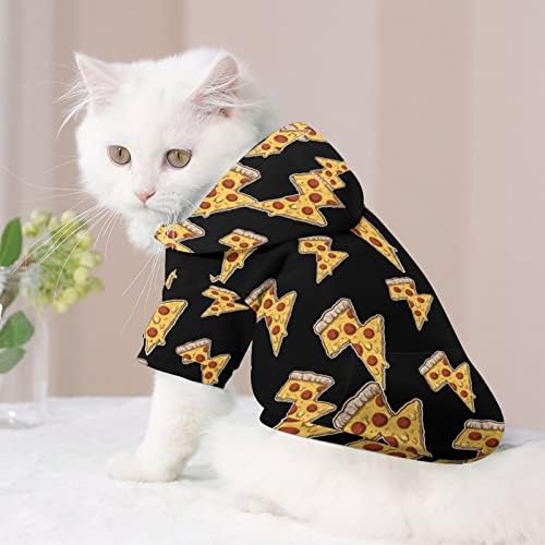 FunnyStar Cool Thunder Cheesy Pizza câine Hoodie pânză Cat Sweatershirt tinuta cu pălărie moale Pet haina pulover