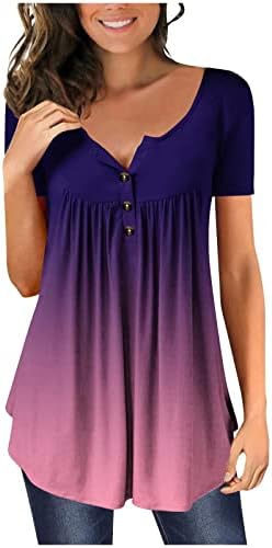 Bluze de vară qtthzzr pentru femei bluze cu manșon scurt cu gradient casual bluză cu mânecă scurtă în sus