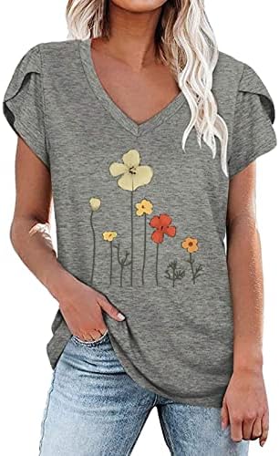 Women Wildflower Floral Graphic Top Vneck Scoop Neck Bluză Spandex Tees Tees cu mânecă scurtă Summer TOP TOP 2023