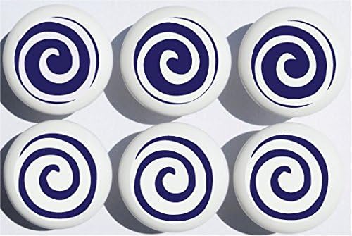 Presto decalcomanii de perete Bleumarin spirale Swirly butoane de sertar cu buline vârtejuri capricioase trageri de dulap din ceramică pentru pepinieră sau Decor pentru camera copiilor