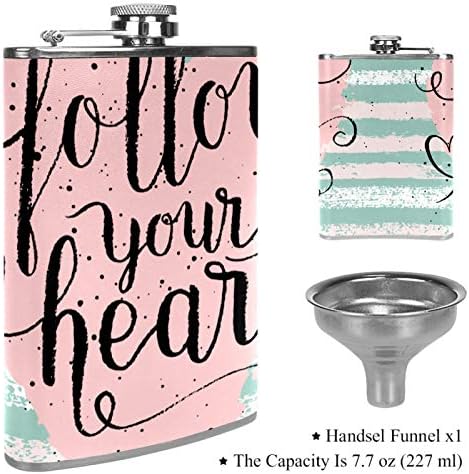 Hip Flask pentru lichior din oțel inoxidabil Leakproof cu pâlnie 7.7 oz capac din piele mare cadou idee Flask-urmați inima
