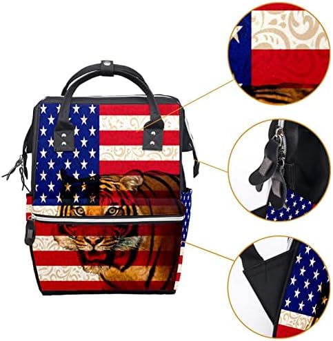 Rucsac de călătorie Guerotkr, pungi de scutec, geantă de scutec pentru rucsac, American Flag Tiger