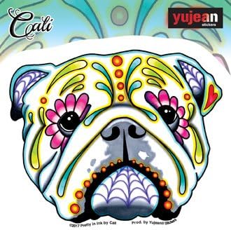 Licențiat oficial original Bulldog englez Cali, opere de artă, 3,75 x 4,5 - Decal de autocolant