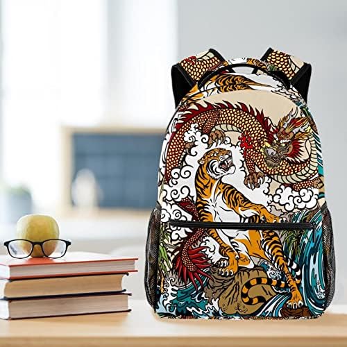 Retro Chinse Dragon With Lion Bookbag Geanta pentru umăr pentru umăr casual Casual Placă de 14 inci plus Laptop pentru unisex