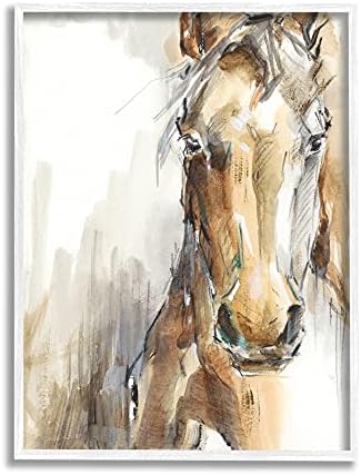 Stupell Industries Portret Portret de cai portocaliu Animal maroniu Acuratelă pictură Artă de perete, 24 x 30, design de artistul