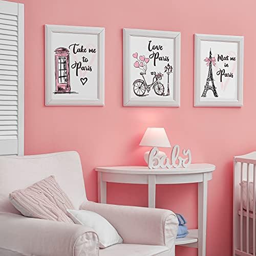 4 piese imprimeuri de artă de perete din Paris, roz Turn Eiffel Telefon Telefon romantic Paris Sala tematică Cameră de artă