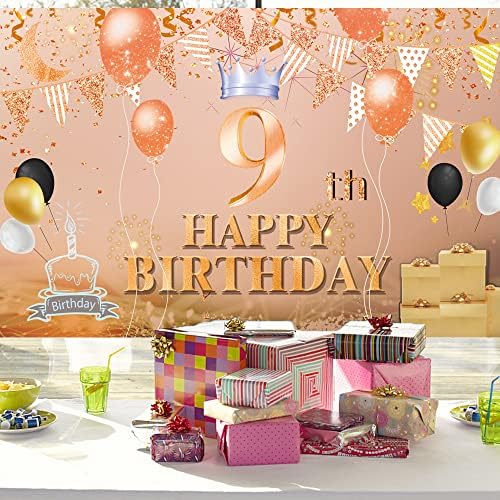 Happy 9th Birthday backdrop Banner Rose Gold 9th Sign Poster 9 Birthday Party Supplies pentru Aniversare Photo Booth fotografie
