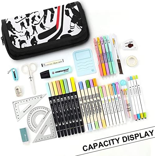Hockey Player Creion Carcasă Double Zip Pen Bag cu o capacitate mare de stilou Soluție pentru papetărie pentru birou de acasă