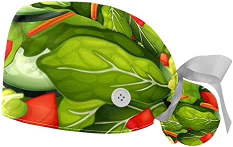 CAP de scrub medical pentru femei, salată verde sănătoasă mâncare de lucru bouffant pălărie chirurgicală șapcă cu panglică
