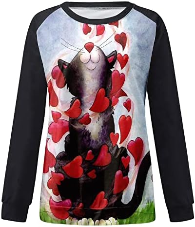 Nokmopo Pulover lung FEMEI FEMEI CHEED Casual cu mânecă lungă Ziua Îndrăgostiților Imprimare cu gât rotund pulovere pulovere