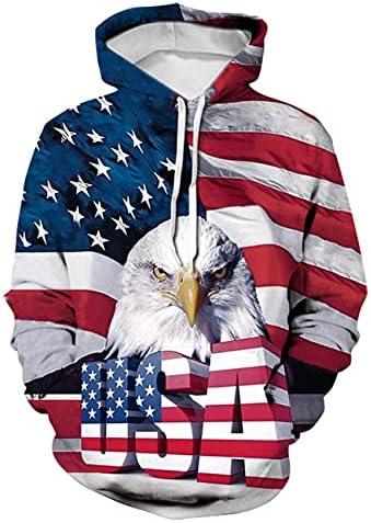 OQC Unisex SUA American Flag Print 4 din iulie Patriotică Buzunare cu mânecă lungă Slim Pollover Hoodie