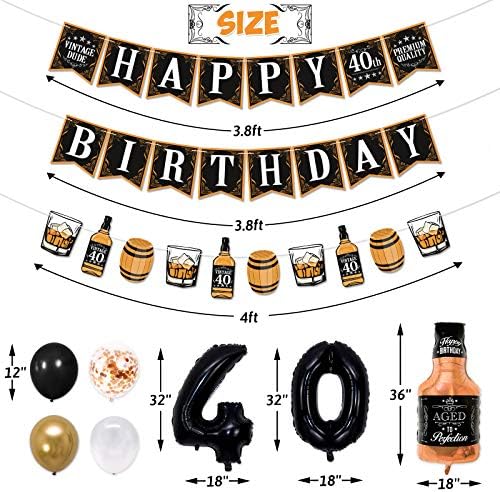 Sinasasspel Whisky 40th Birthday Banner Decorații îmbătrânite la perfecțiune pentru ziua de naștere Ghirland, aur și baloane