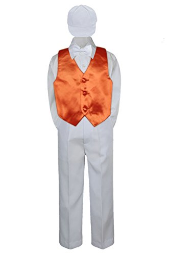 5pc bebeluș pentru copii băieți pantaloni albi pălărie cu papion de papion de portocaliu set de costume de vestă de portocale
