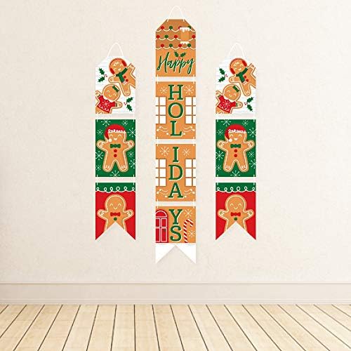 Big Dot of Happiness Gingerbread Christmas - Spânzurarea verticală a ușii de hârtie - Set de decorare a pereților de vacanță