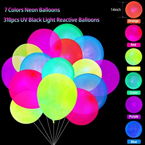 310 piese mari UV Neon baloane 14 Inch Blacklight Glow în întuneric baloane 7 culori Neon fluorescente Glow baloane ziua de nastere nunta Neon Party consumabile si decoratiuni pentru Blacklight Party