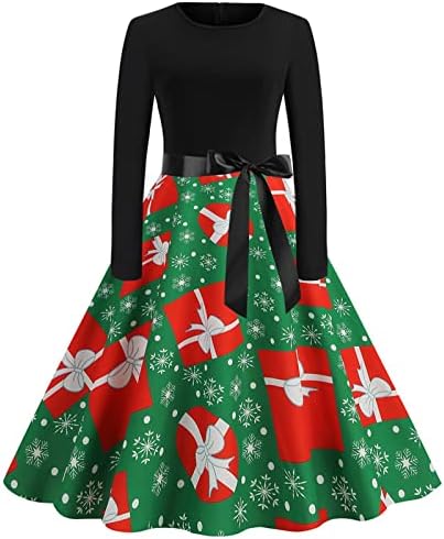 Rochie de Crăciun pentru femei 50 ' S stil rochii Maneca lunga Aline Swing ceai rochie Vintage Cocktail Party rochie rochii