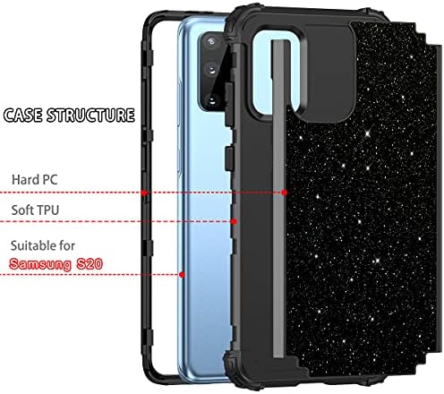 LONTECT pentru Carcasa Galaxy S20 Glitter Sparkle Bling 3 în 1 hibrid rezistent, robust, rezistent la șocuri, carcasă pentru