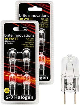 Brite Innovations G8 bec cu Halogen, 40 Watt estompat alb moale 2700K-120V-Bi Pin-Q20, CL, T4 Tip JCD, bec clar