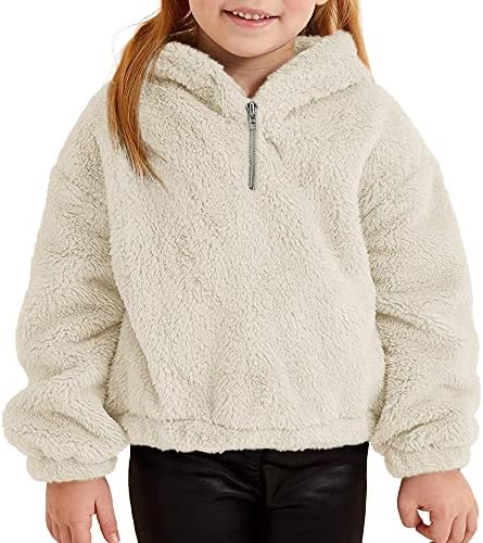 Glugă fuzzy a fetei pentru copii calde de 1/4 Zip Fleece Pullover SHERPA Pulturi de iarnă Blaturi de iarnă