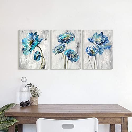 melodie de vară pânză abstractă de flori artă de perete: Modern gri albastru imagine florală acuarelă Teal Lotus pictură elegantă