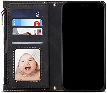 Telefon de protecție Flip caz portofel caz compatibil cu Samsung Galaxy A73 5G, fermoar caz cu RFID blocare Card titular Slot,