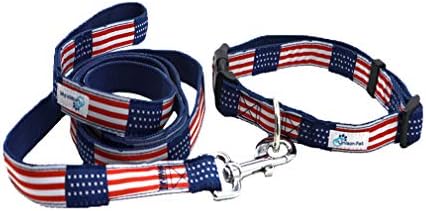 American Flag carouri câine guler și Lesa Set cu cataramă de eliberare rapidă vine în 4 dimensiuni-moale, confortabil, Reglabil